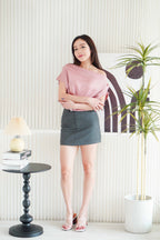 Malora Ruched Off Shoulder Satin Top in Pink