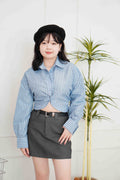 (BACKORDER) Zia Stripes Long Sleeve Self Tied Top in Blue