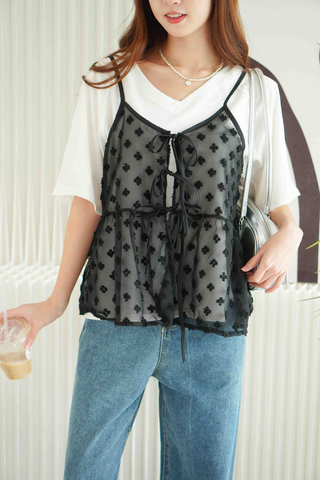 Hana Outer Ribbon Top in Black