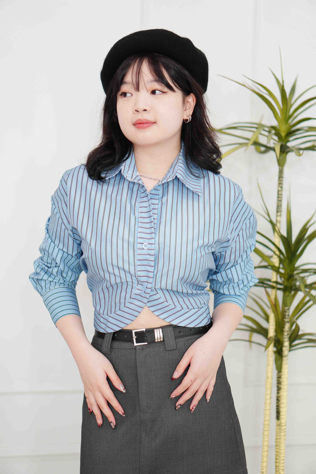 (BACKORDER) Zia Stripes Long Sleeve Self Tied Top in Blue