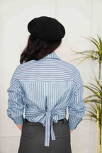 (BACKORDER) Zia Stripes Long Sleeve Self Tied Top in Blue