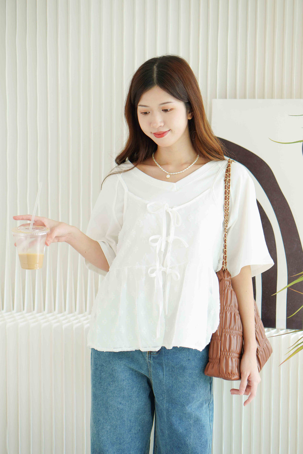 Hana Outer Ribbon Top in White