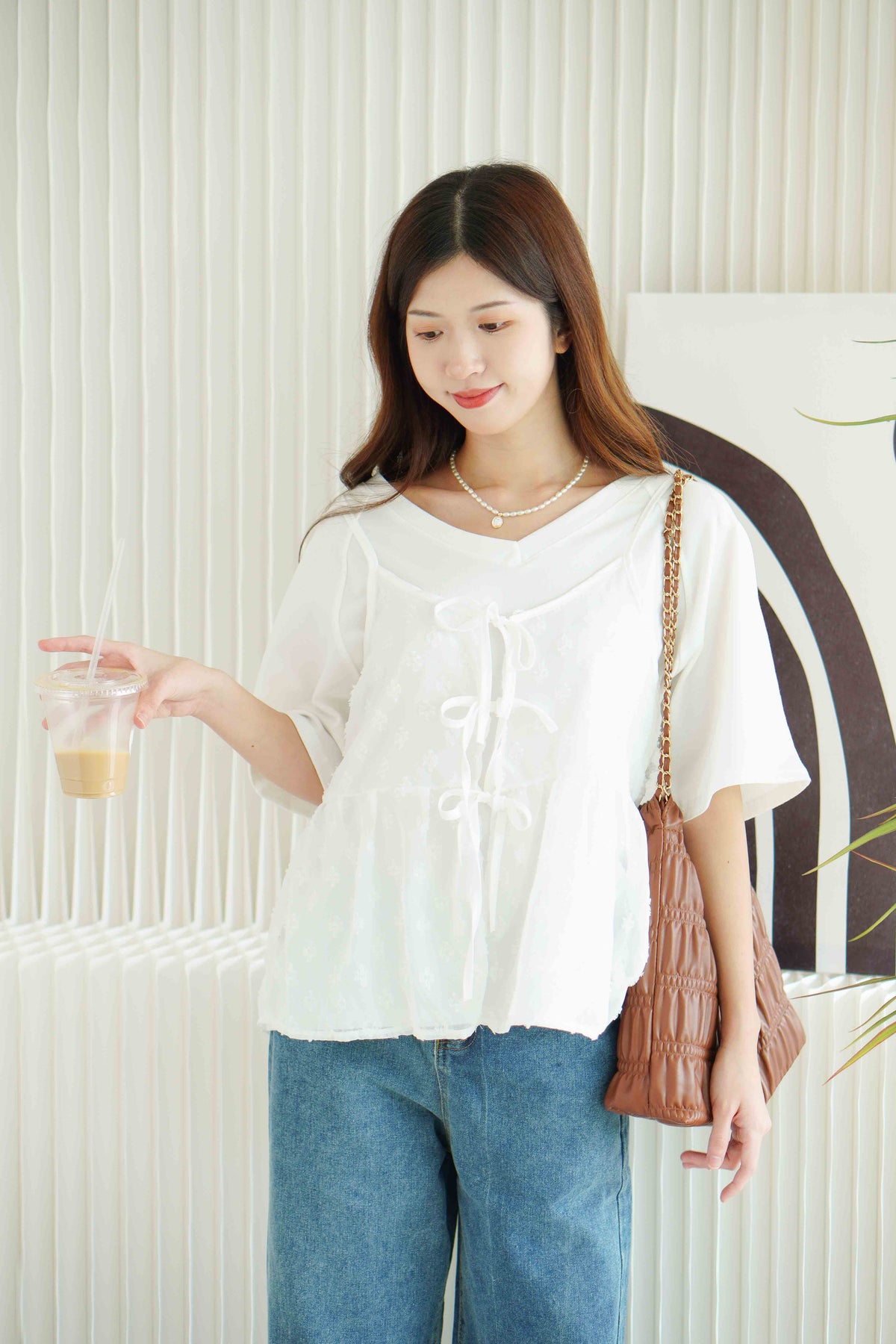 Hana Outer Ribbon Top in White