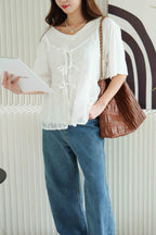 Hana Outer Ribbon Top in White