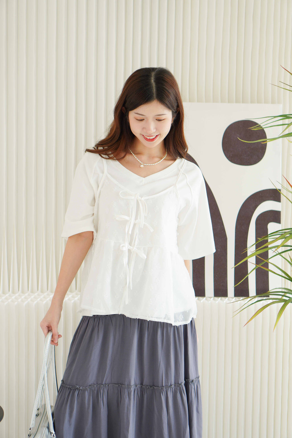 Hana Outer Ribbon Top in White