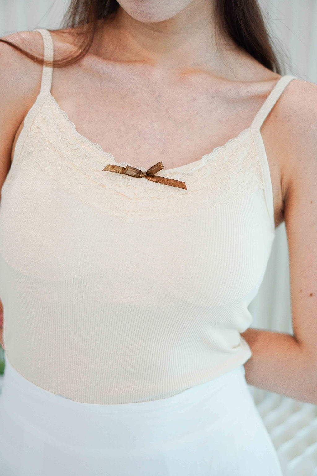 Bowie Mini Ribbon Padded Camisole Top in Cream
