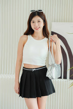 Ashlen Mini Pleated Skirt with Ribbon in Black