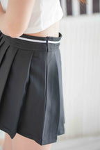 Ashlen Mini Pleated Skirt with Ribbon in Black