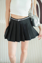 Ashlen Mini Pleated Skirt with Ribbon in Black