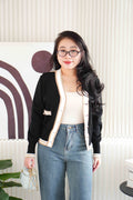 Lyla Knit Cardigan Top in Black with White Lining