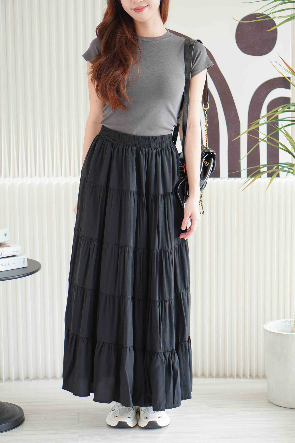 Soline Layered Maxi Skirt in Black