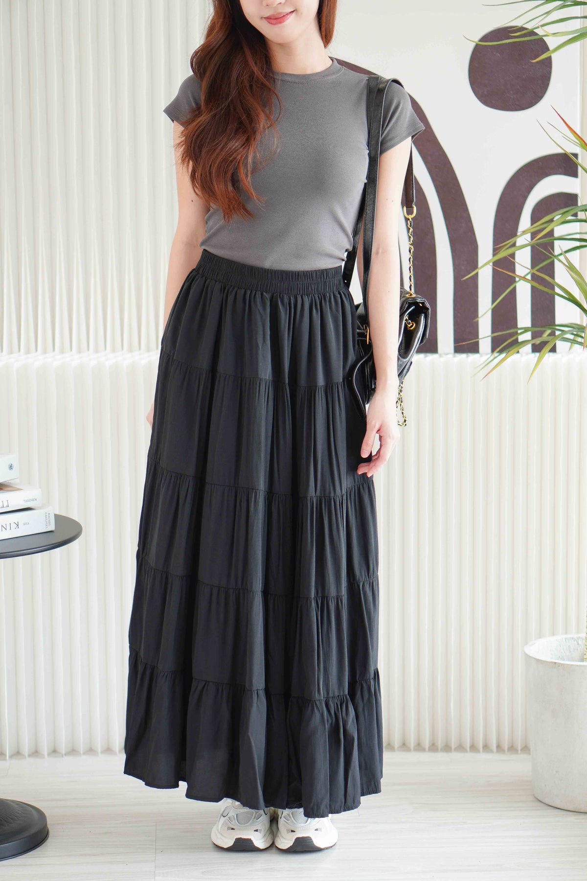 Soline Layered Maxi Skirt in Black