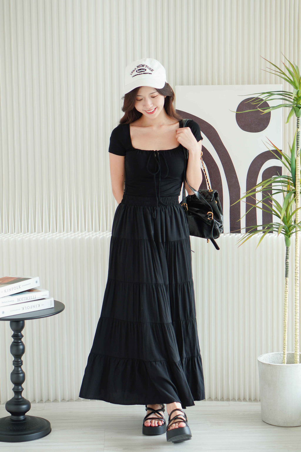 Soline Layered Maxi Skirt in Black