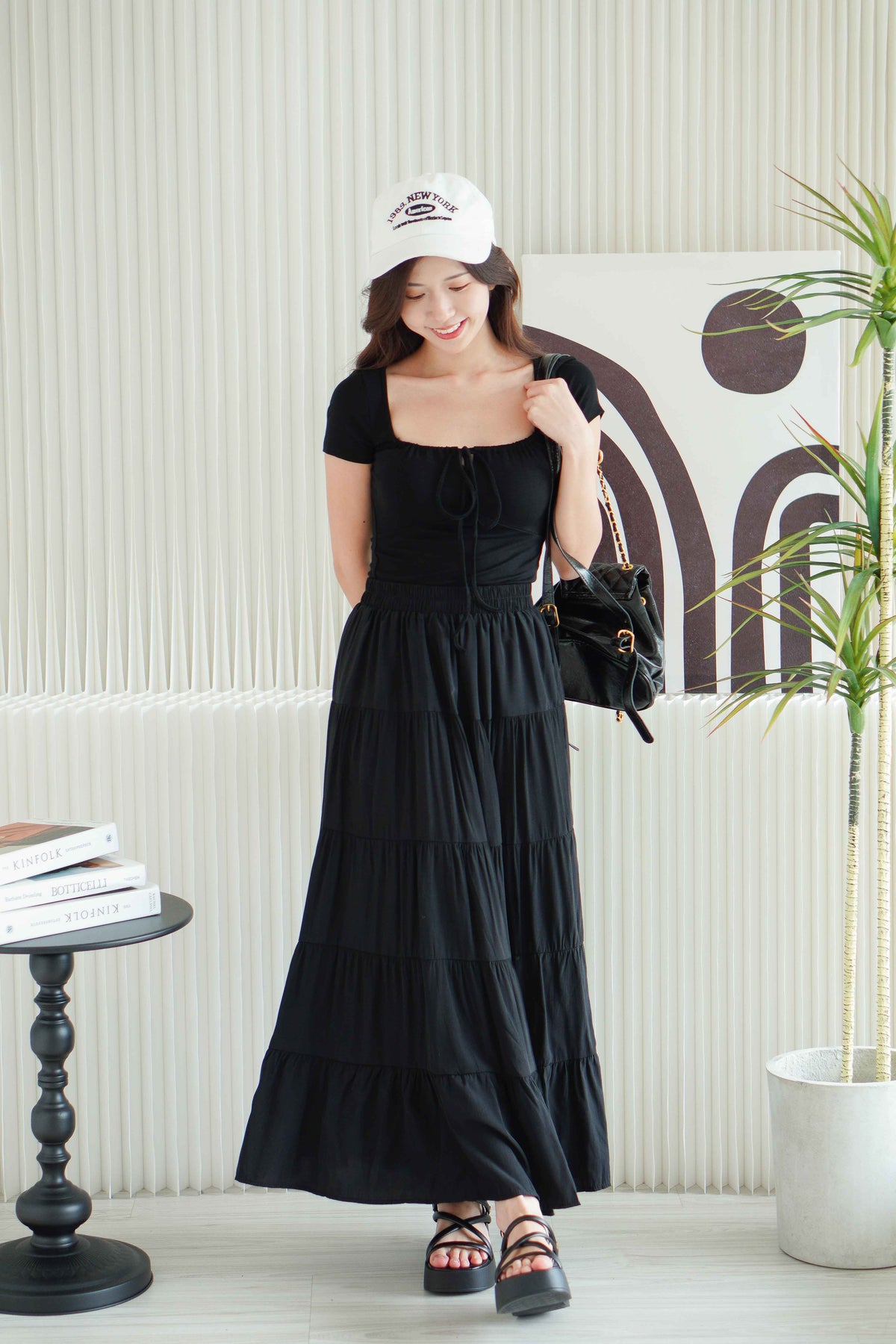 Soline Layered Maxi Skirt in Black