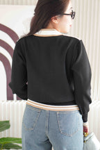 Lyla Knit Cardigan Top in Black with White Lining