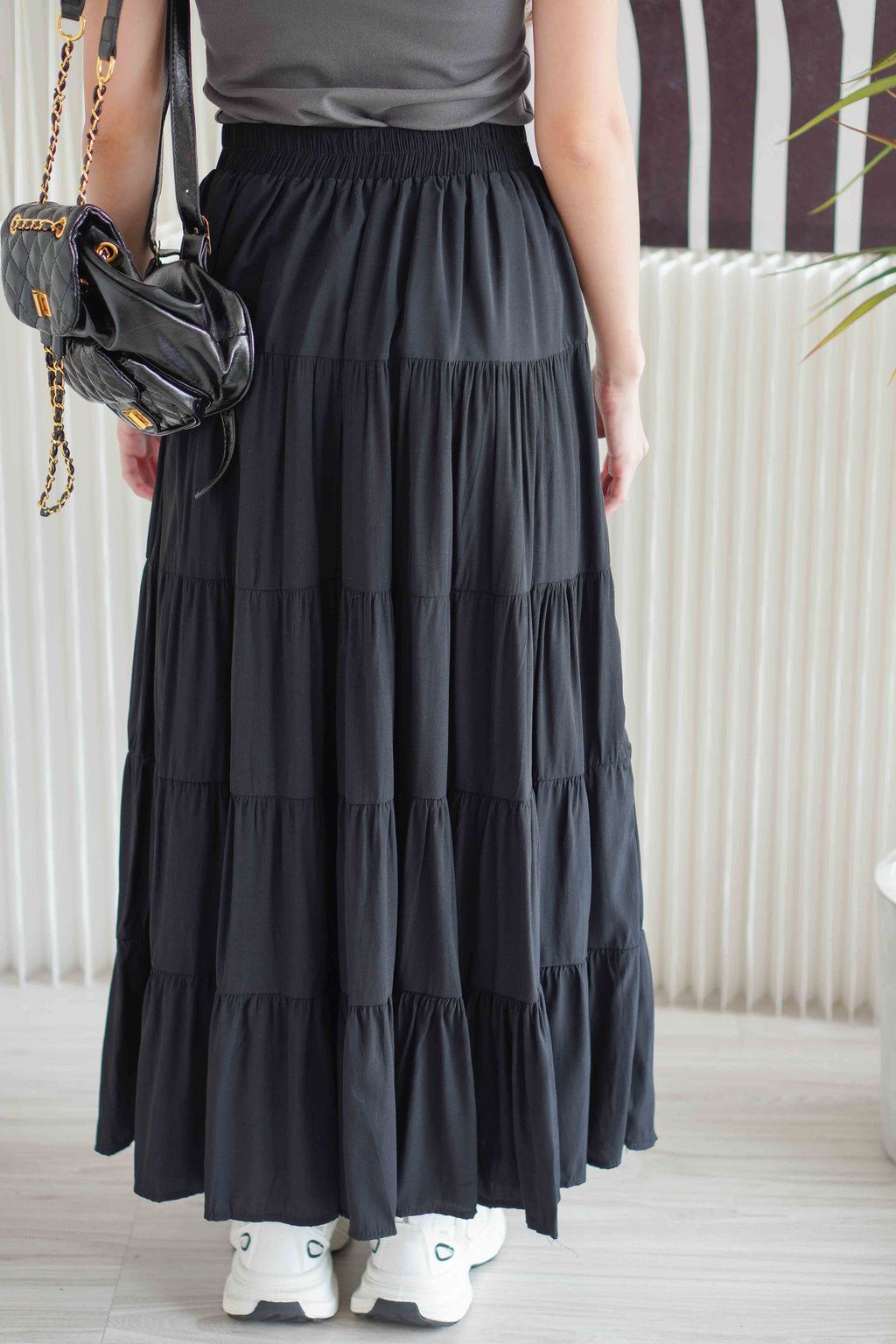 Soline Layered Maxi Skirt in Black