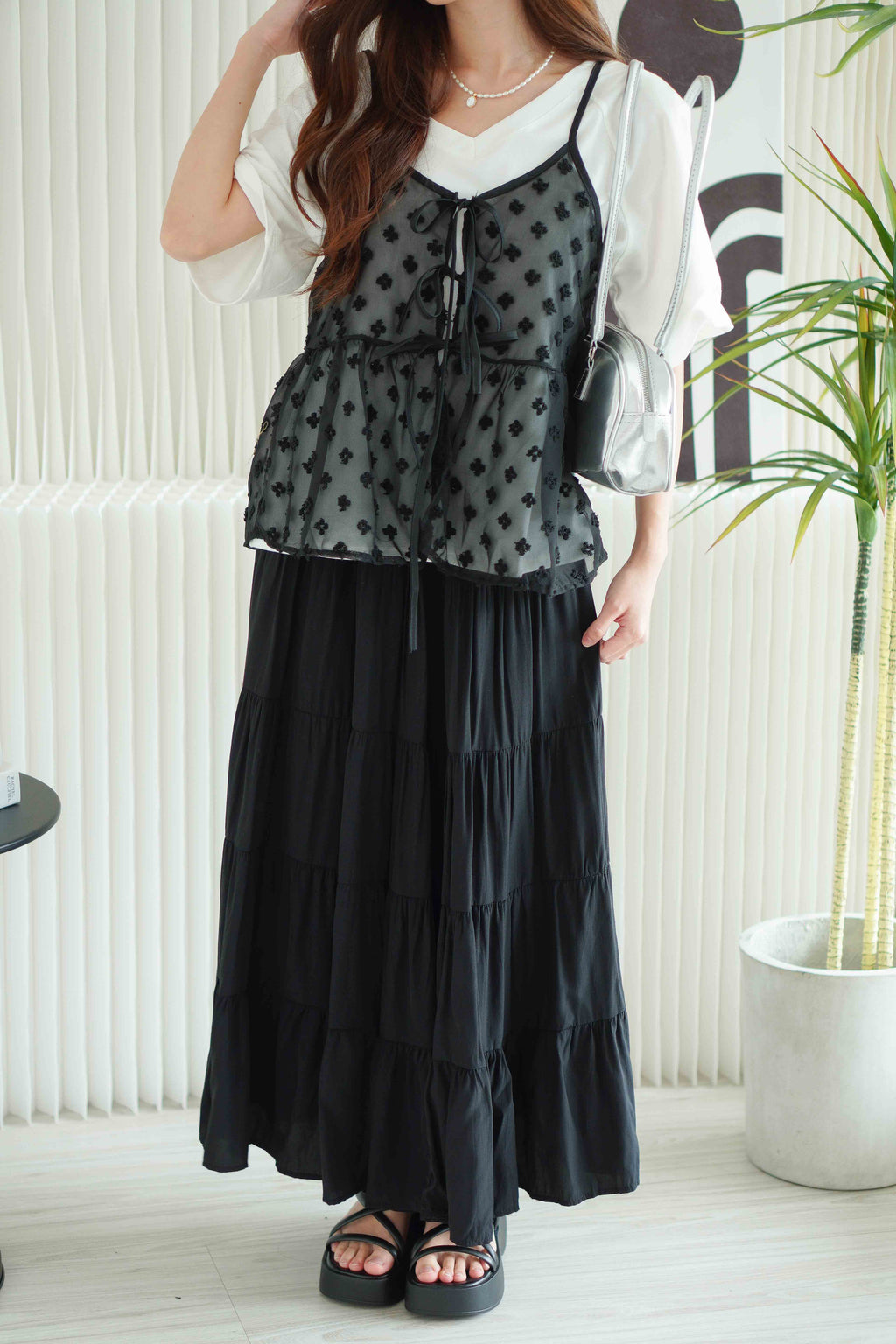 Soline Layered Maxi Skirt in Black