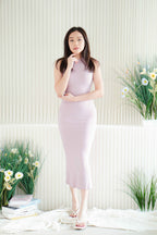 Inka High Neck Bodycon Maxi Dress in Purple