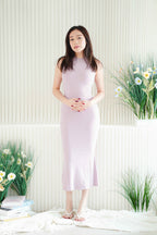 Inka High Neck Bodycon Maxi Dress in Purple