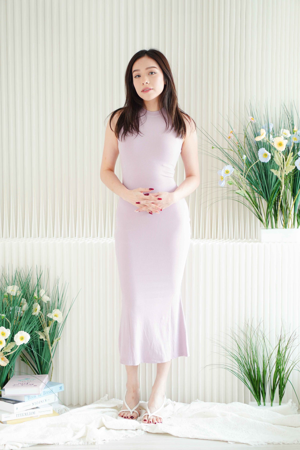Inka High Neck Bodycon Maxi Dress in Purple