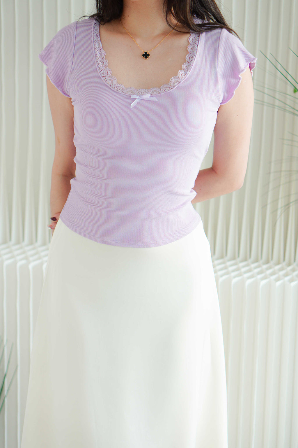 (BACKORDER) Gemma Basic Padded Top with Lace in Purple