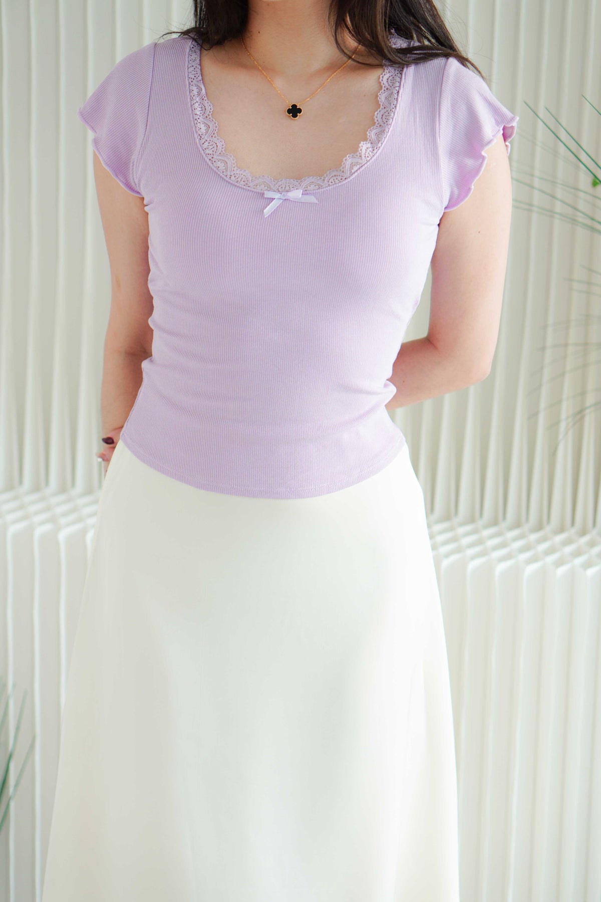 (BACKORDER) Gemma Basic Padded Top with Lace in Purple