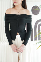 Skye Off Shoulder Long Sleeve Top in Black