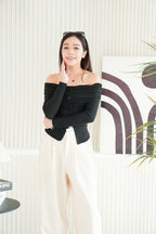 Skye Off Shoulder Long Sleeve Top in Black