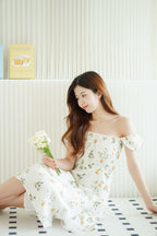 (BACKORDER) Limon Garden Puffy Sleeves Ribbed Floral Maxi Dress