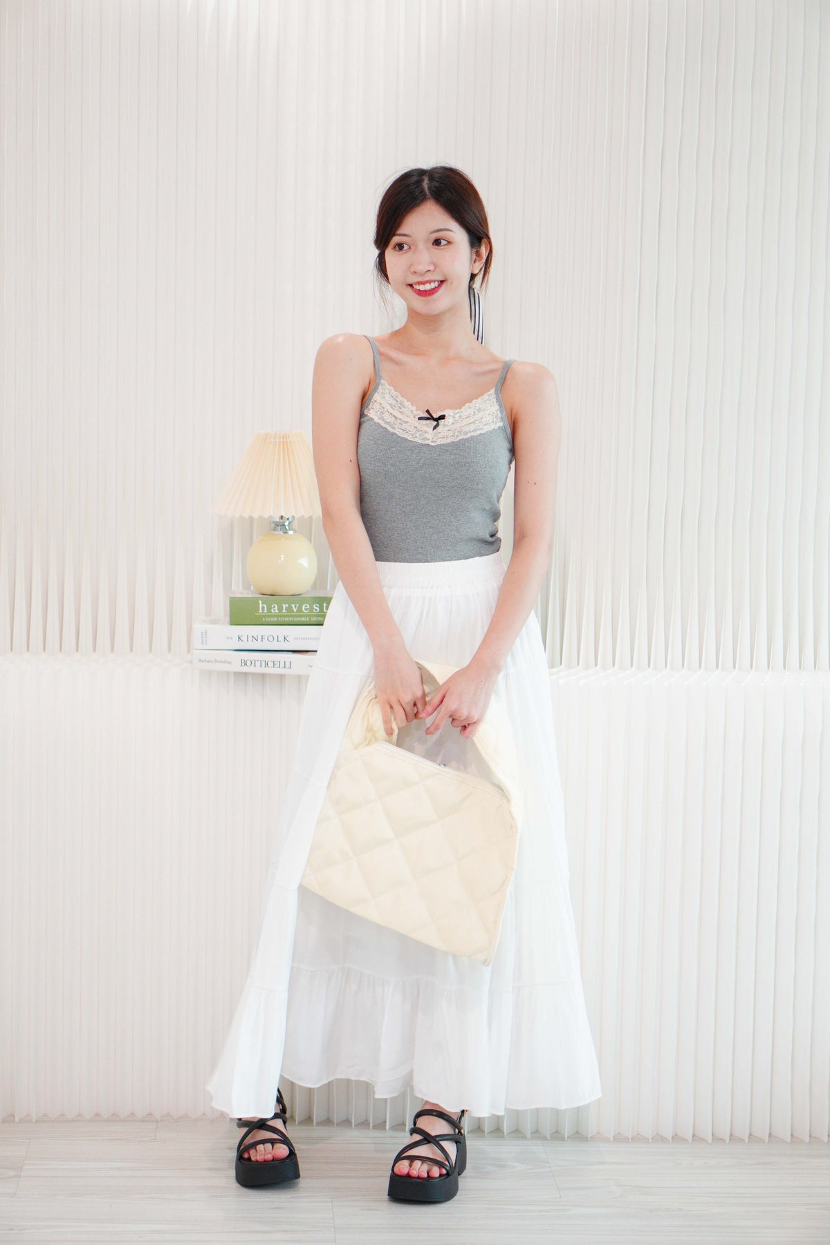 Large Puffy Tote Bag in Cream