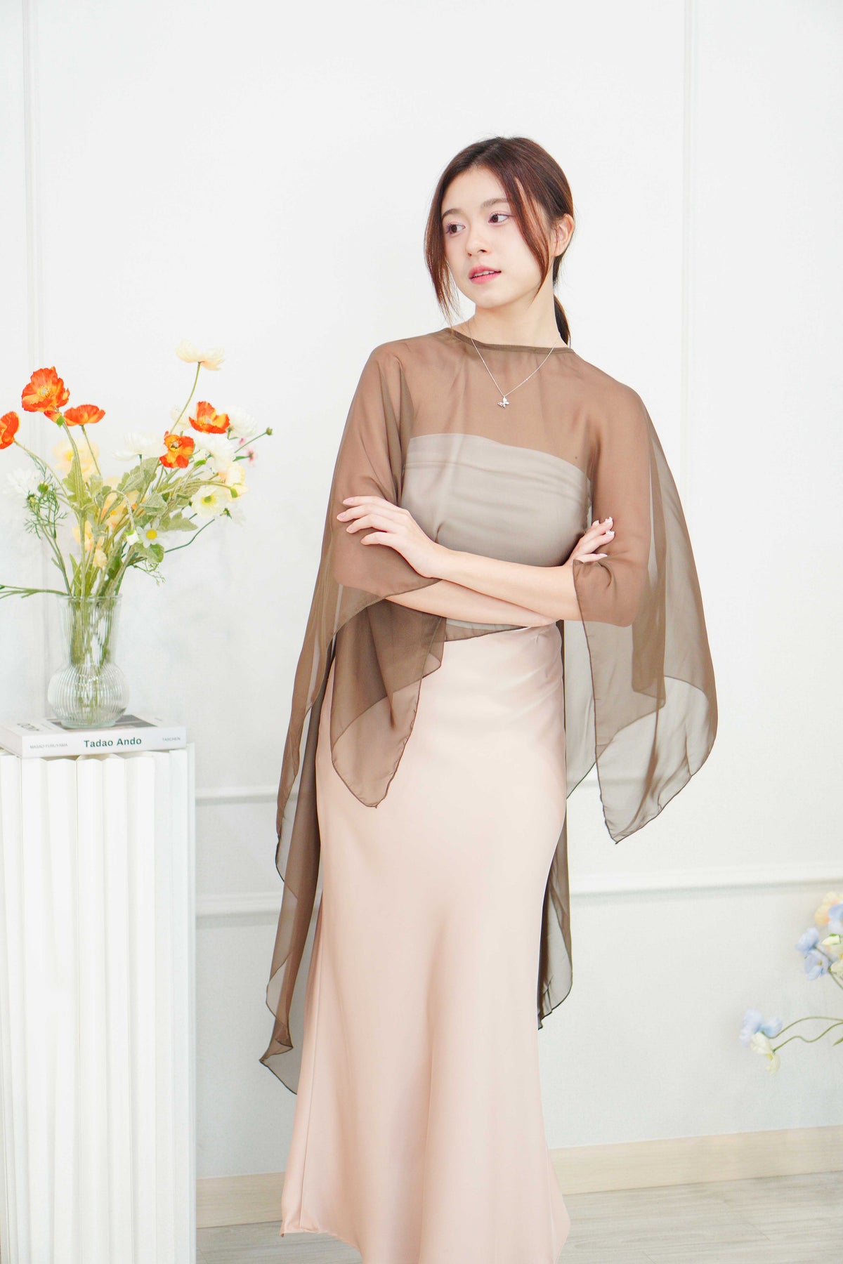 Sofira Flowy Kaftan Inspired Top in Brown