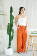 Saffron Drawstring Linen Pants in Brick Orange