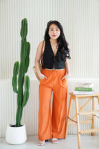 Saffron Drawstring Linen Pants in Brick Orange