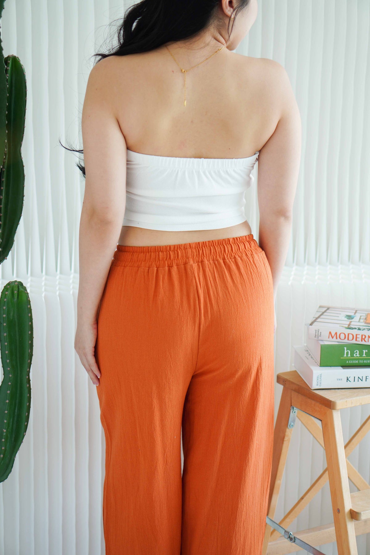 Saffron Drawstring Linen Pants in Brick Orange
