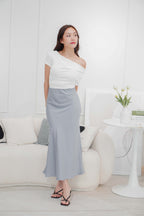 Aurum Satin Skirt in Blue Grey