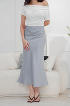 Aurum Satin Skirt in Blue Grey