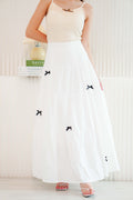 (BACKORDER) Valentine Mini Black Ribbon Maxi Skirt in White