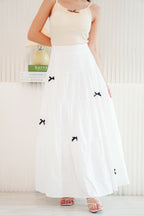 (BACKORDER) Valentine Mini Black Ribbon Maxi Skirt in White