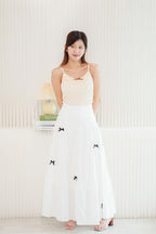 (BACKORDER) Valentine Mini Black Ribbon Maxi Skirt in White