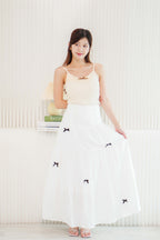(BACKORDER) Valentine Mini Black Ribbon Maxi Skirt in White