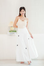 (BACKORDER) Valentine Mini Black Ribbon Maxi Skirt in White