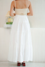 (BACKORDER) Valentine Mini Black Ribbon Maxi Skirt in White