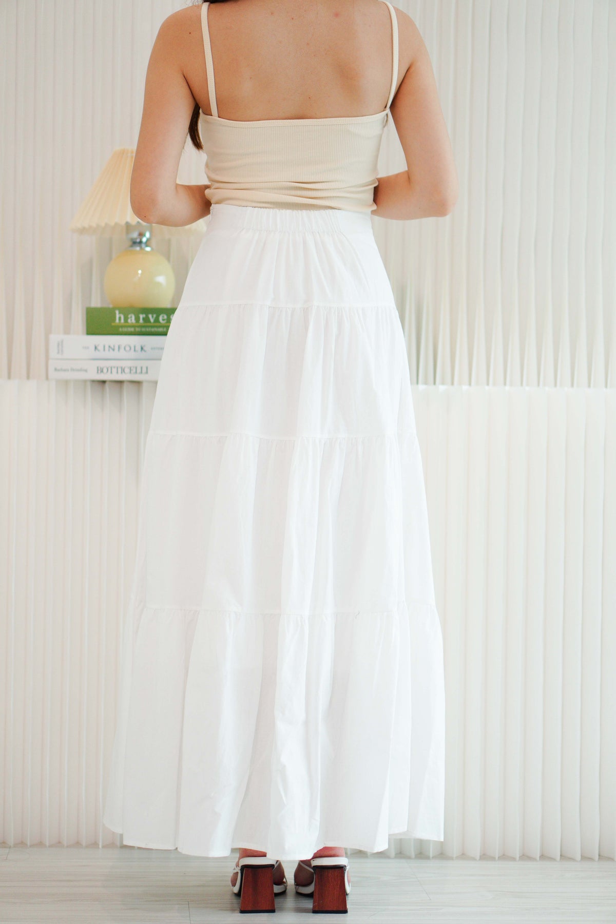 (BACKORDER) Valentine Mini Black Ribbon Maxi Skirt in White