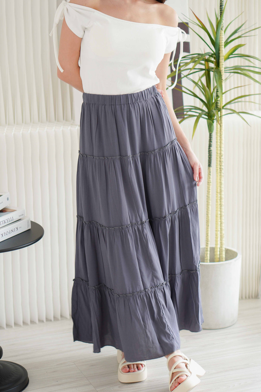 Alivya Layered Maxi Skirt in Grey