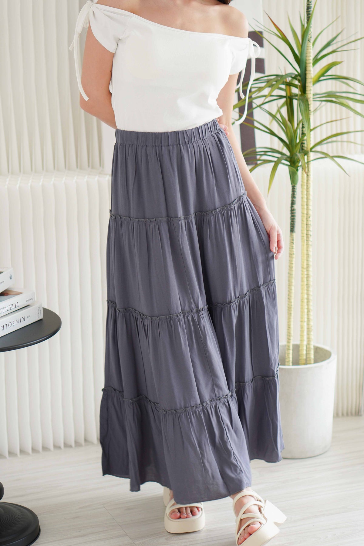 Alivya Layered Maxi Skirt in Grey