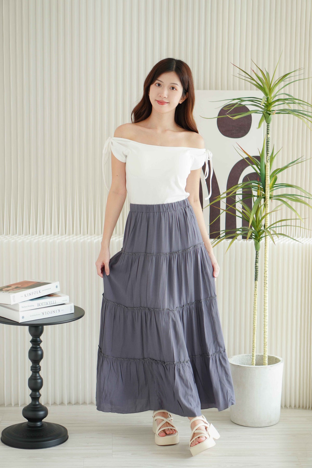 Alivya Layered Maxi Skirt in Grey