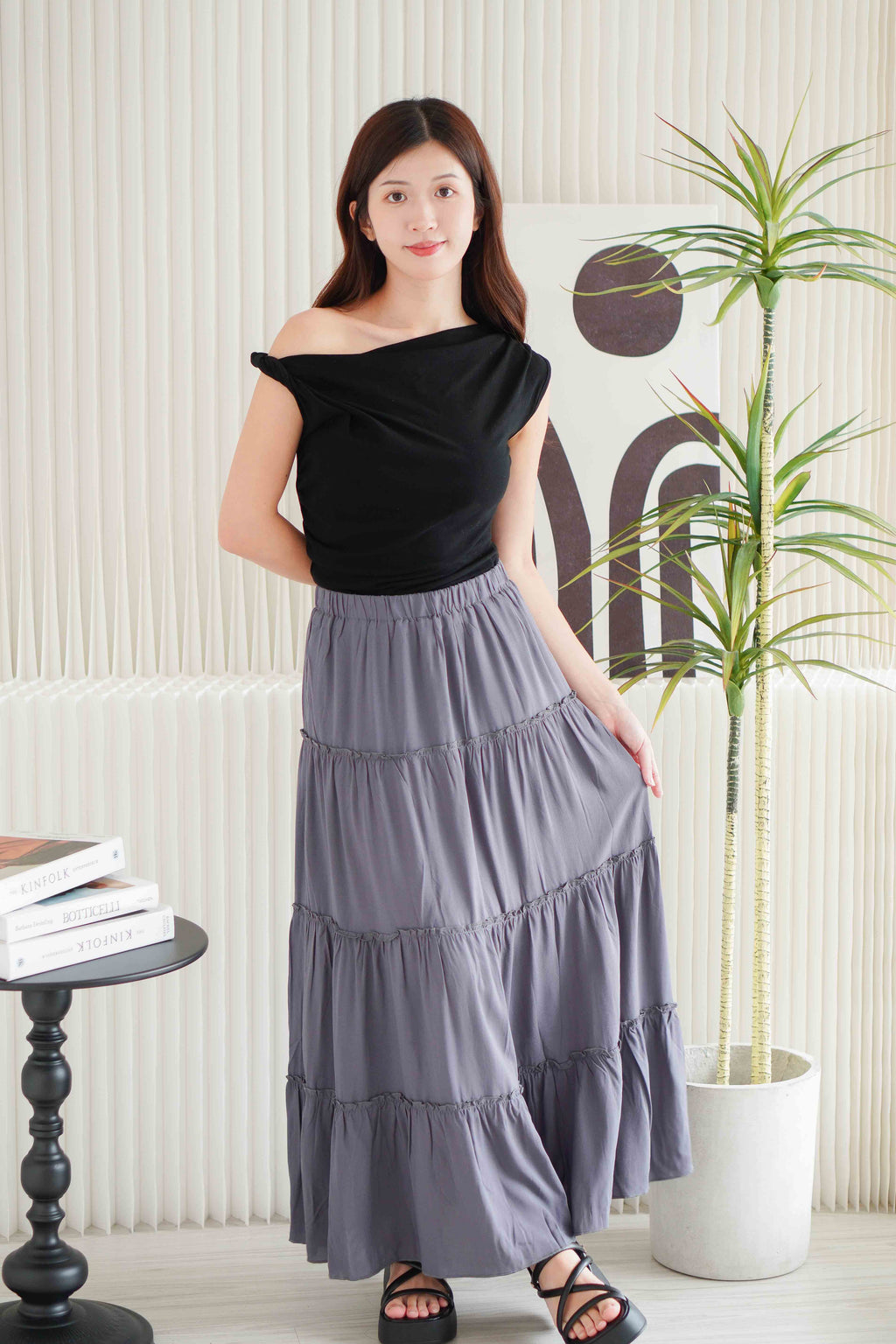Alivya Layered Maxi Skirt in Grey