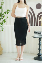 Lexi Pleated Chiffon Midi Skirt in Black