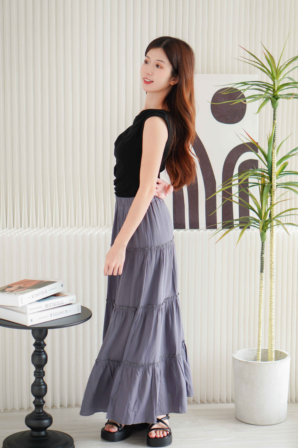 Alivya Layered Maxi Skirt in Grey