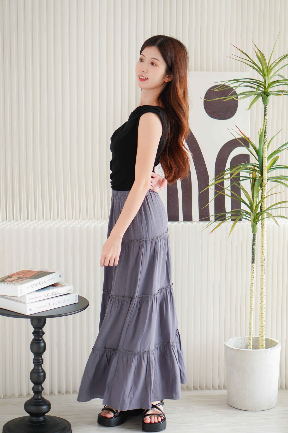 Alivya Layered Maxi Skirt in Grey
